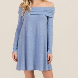Francesca's Izzie Off Shoulder Hacci Knit Dress